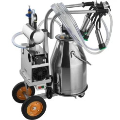 VEVOR Electric Cow Milking Machine, 6.6 Gal / 25 L 304 Stainless Steel Bucket, Food-Grade Teat Cups and Silicone Hose, Strong Suction, Vacuum Pulsation, Electric Milker Machine with Wheels for Cow