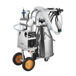 VEVOR Electric Cow Milking Machine, 6.6 Gal / 25 L 304 Stainless Steel Bucket, Food-Grade Teat Cups and Silicone Hose, Strong Suction, Vacuum Pulsation, Electric Milker Machine with Wheels for Cow