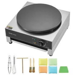 VEVOR Electric Crepe Maker, 16-Inch Commercial Crepe Machine, 1700W Flat Plate Crepe Griddle, Nonstick Stainless Steel Pancake Making Machine, Desktop Circular Cereals Pancake Stove with Temp Control