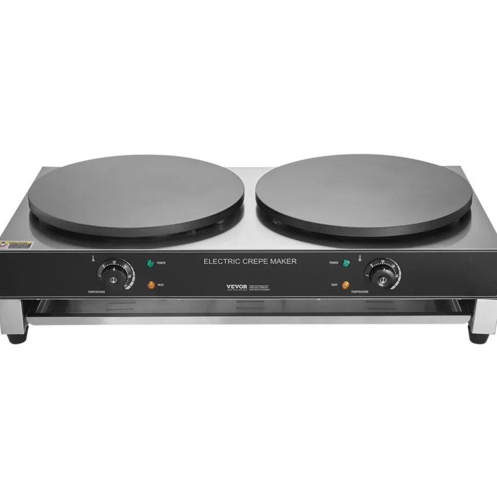 VEVOR Electric Crepe Maker, 16-Inch Double Head Commercial Crepe Machine, 3400W Flat Plate Crepe Griddle, Nonstick Stainless Steel Pancake Making, Desktop Circular Cereals Pancake Stove, AC120V 60Hz
