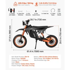VEVOR Electric Dirt Bike for Teens Adults, 2000W Motor, 31 MPH Speed, 31 Miles Max Range, 48V 22.5Ah Battery, Off-Road Motorcycle with Light, Display, Dual Suspension & Hydraulic Brakes for Age 14+