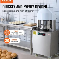 VEVOR Electric Dough Divider, 20PCS Automatic Dough Dividing Cutting Machine, 2.12oz - 9.17oz Equal Dough Cutter with Pure Copper Motor and 304 Stainless Steel Tray, for Bakery, Restaurant
