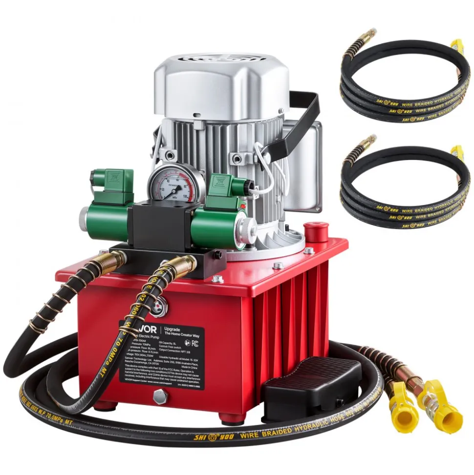 VEVOR Electric Driven Hydraulic Pump, 750W 10,000 PSI, 120V Double Acting Hydraulic Pump Power Pack Unit, Solenoid Valve with Pedal Switch, 2.1 Gal / 8L, for Punching, Bending, Double Acting Cylinders