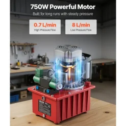VEVOR Electric Driven Hydraulic Pump, 750W 10,000 PSI, 120V Double Acting Hydraulic Pump Power Pack Unit, Solenoid Valve with Pedal Switch, 2.1 Gal / 8L, for Punching, Bending, Double Acting Cylinders