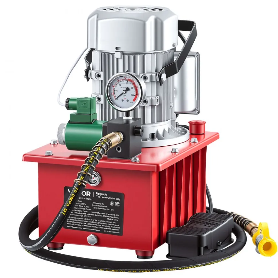 VEVOR Electric Driven Hydraulic Pump, 750W 10,000 PSI, 120V Single Acting Hydraulic Pump Power Pack Unit, Solenoid Valve with Pedal Switch, 2.1 Gal / 8L, for Punching, Bending, Single Acting Cylinders