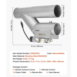 VEVOR Electric Exhaust Cutout, 2.5 Inch 2PCS Universal Stainless Steel Exhaust Valve Kit with One Controller Remote Kit, Cut Out Valve, Y Pipe, Remote Control, Fits Trucks, Sedans, Sports Cars, SUVs