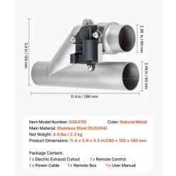VEVOR Electric Exhaust Cutout, 2.5 Inch Universal Stainless Steel Exhaust Valve Kit with One Controller Remote Kit, Cut Out Valve, Y Pipe, Remote Control & Box, Fits Trucks, Sedans, Sports Cars, SUVs