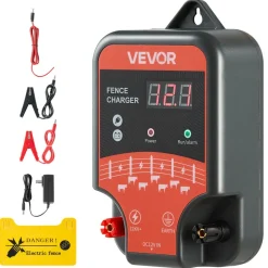 VEVOR Electric Fence Charger, 10kV 3J, AC DC Electric Fence Energizer with LED Indicator, 1.86 Miles Range, Powerful Plug-in Fences Charger, Prevents Wild Animals Intrusion for Livestock Poultry