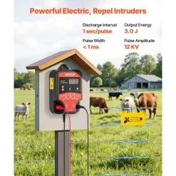 VEVOR Electric Fence Charger, 10kV 3J, AC DC Electric Fence Energizer with LED Indicator, 1.86 Miles Range, Powerful Plug-in Fences Charger, Prevents Wild Animals Intrusion for Livestock Poultry