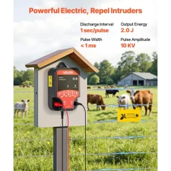 VEVOR Electric Fence Charger, 10kV 2J, AC DC Electric Fence Energizer with LED Indicator, 1.86 Miles Range, Powerful Plug-in Fences Charger, Prevents Wild Animals Intrusion for Livestock Poultry