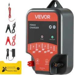 VEVOR Electric Fence Charger, 10kV 2J, AC DC Electric Fence Energizer with LED Indicator, 1.86 Miles Range, Powerful Plug-in Fences Charger, Prevents Wild Animals Intrusion for Livestock Poultry