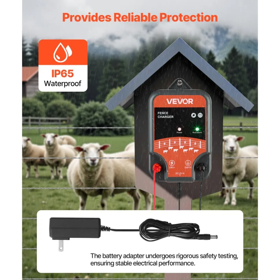 VEVOR Electric Fence Charger, 10kV 2J, AC DC Electric Fence Energizer with LED Indicator, 1.86 Miles Range, Powerful Plug-in Fences Charger, Prevents Wild Animals Intrusion for Livestock Poultry
