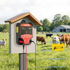 VEVOR Electric Fence Charger, 10kV 2J, AC DC Electric Fence Energizer with LED Indicator, 1.86 Miles Range, Powerful Plug-in Fences Charger, Prevents Wild Animals Intrusion for Livestock Poultry