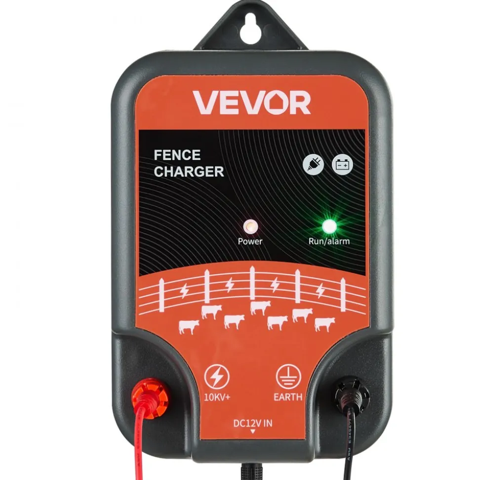 VEVOR Electric Fence Charger, 10kV 2J, AC DC Electric Fence Energizer with LED Indicator, 1.86 Miles Range, Powerful Plug-in Fences Charger, Prevents Wild Animals Intrusion for Livestock Poultry