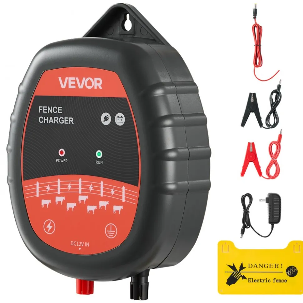 VEVOR Electric Fence Charger, 10kV 1J, AC DC Electric Fence Energizer with LED Indicator, 1.86 Miles Range, Powerful Plug-in Fences Charger, Prevents Wild Animals Intrusion for Livestock Poultry