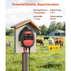 VEVOR Electric Fence Charger, 10kV 1J, AC DC Electric Fence Energizer with LED Indicator, 1.86 Miles Range, Powerful Plug-in Fences Charger, Prevents Wild Animals Intrusion for Livestock Poultry