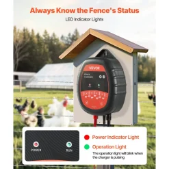 VEVOR Electric Fence Charger, 10kV 1J, AC DC Electric Fence Energizer with LED Indicator, 1.86 Miles Range, Powerful Plug-in Fences Charger, Prevents Wild Animals Intrusion for Livestock Poultry