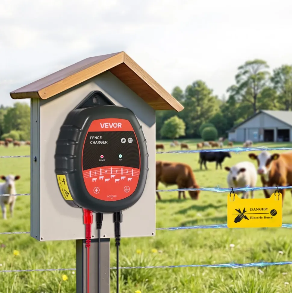 VEVOR Electric Fence Charger, 10kV 1J, AC DC Electric Fence Energizer with LED Indicator, 1.86 Miles Range, Powerful Plug-in Fences Charger, Prevents Wild Animals Intrusion for Livestock Poultry