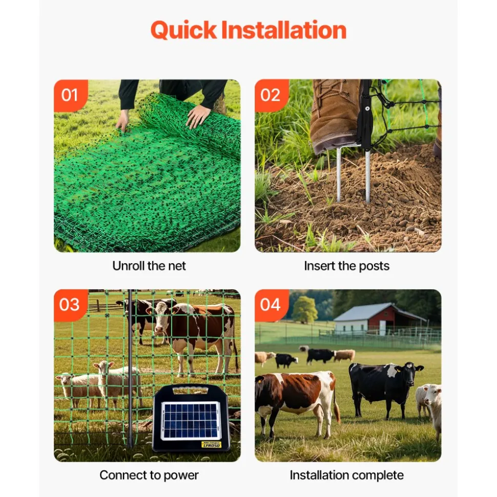 VEVOR Electric Fence Netting, 35" H x 164' L, PE Net Fencing with Posts & Double-Spiked Stakes, Utility Portable Mesh for Goats, Sheep, Lambs, Deer, Hogs, Dogs, Used in Backyards, Farms, and Ranches