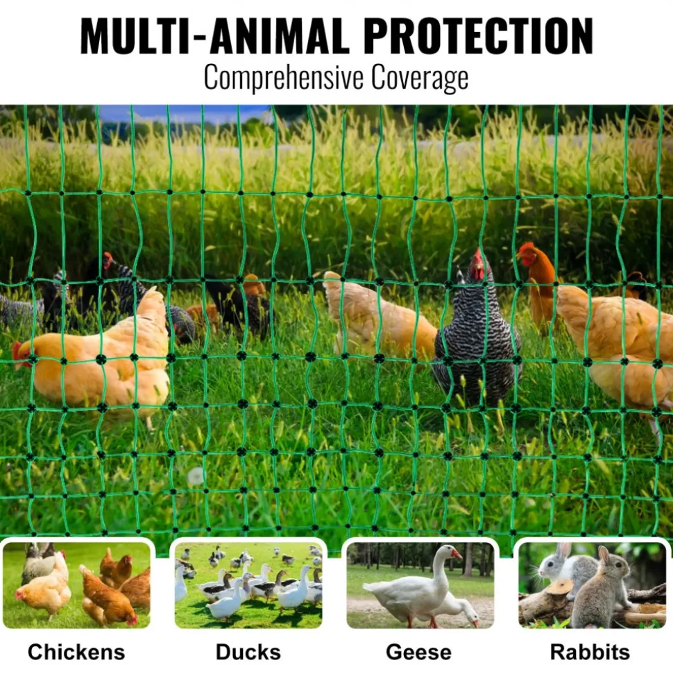 VEVOR Electric Fence Netting, 48" H x 168' L, PE Net Fencing Kit with Posts & Double-Spiked Stakes, Utility Portable Mesh for Chickens, Ducks, Geese, Rabbits, Used in Backyards, Farms, and Ranches