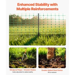 VEVOR Electric Fence Netting, 48" H x 100' L, PE Net Fencing Kit with Posts & Double-Spiked Stakes, Utility Portable Mesh for Chickens, Ducks, Geese, Rabbits, Used in Backyards, Farms, and Ranches