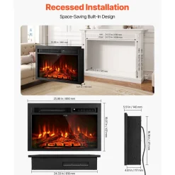VEVOR Electric Fireplace Insert, 26 inch Recessed and Wall Mounted with Adjustable Flame Color Brightness & 8h Timer & Remote Control, Indoor Heater w/ 750W/1500W Dual Heating Modes, 5000BTU Black