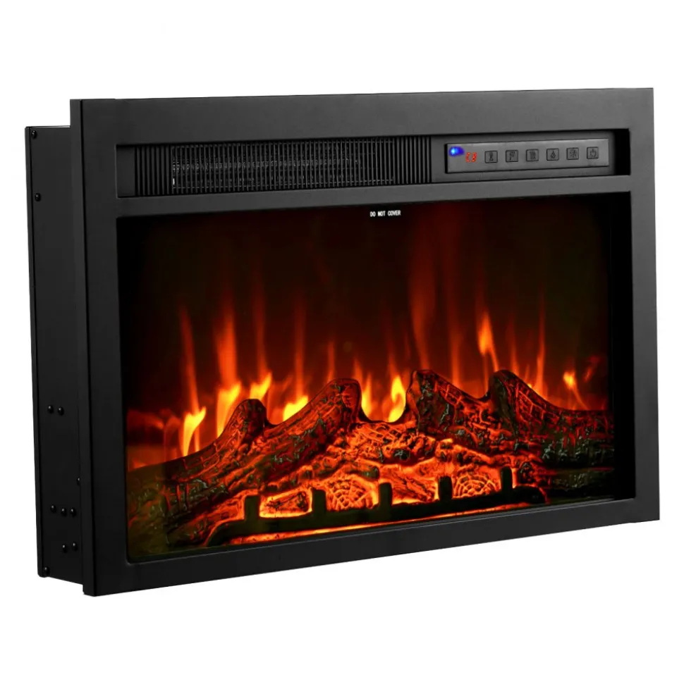 VEVOR Electric Fireplace Insert, 26 inch Recessed and Wall Mounted with Adjustable Flame Color Brightness & 8h Timer & Remote Control, Indoor Heater w/ 750W/1500W Dual Heating Modes, 5000BTU Black