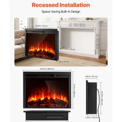 VEVOR Electric Fireplace Insert, 35 inch Recessed and Wall Mounted with Adjustable Flame Color Brightness & 8h Timer & Remote Control, Indoor Heater w/ 750W/1500W Dual Heating Modes, 5000BTU Black