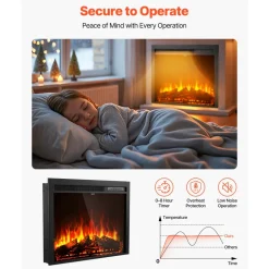 VEVOR Electric Fireplace Insert, 35 inch Recessed and Wall Mounted with Adjustable Flame Color Brightness & 8h Timer & Remote Control, Indoor Heater w/ 750W/1500W Dual Heating Modes, 5000BTU Black