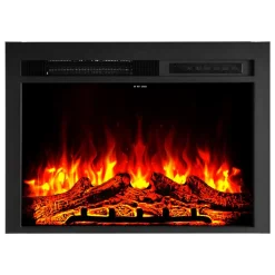VEVOR Electric Fireplace Insert, 28.5 inch Recessed and Wall Mounted with Adjustable Flame Color Brightness & 8h Timer & Remote Control, Indoor Heater w/ 750W/1500W Dual Heating Modes, 5000BTU Black