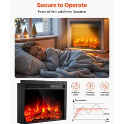 VEVOR Electric Fireplace Insert, 28.5 inch Recessed and Wall Mounted with Adjustable Flame Color Brightness & 8h Timer & Remote Control, Indoor Heater w/ 750W/1500W Dual Heating Modes, 5000BTU Black