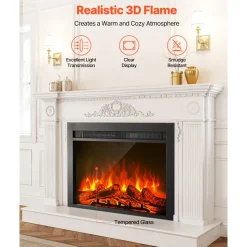 VEVOR Electric Fireplace Insert, 28.5 inch Recessed and Wall Mounted with Adjustable Flame Color Brightness & 8h Timer & Remote Control, Indoor Heater w/ 750W/1500W Dual Heating Modes, 5000BTU Black