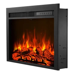 VEVOR Electric Fireplace Insert, 28.5 inch Recessed and Wall Mounted with Adjustable Flame Color Brightness & 8h Timer & Remote Control, Indoor Heater w/ 750W/1500W Dual Heating Modes, 5000BTU Black
