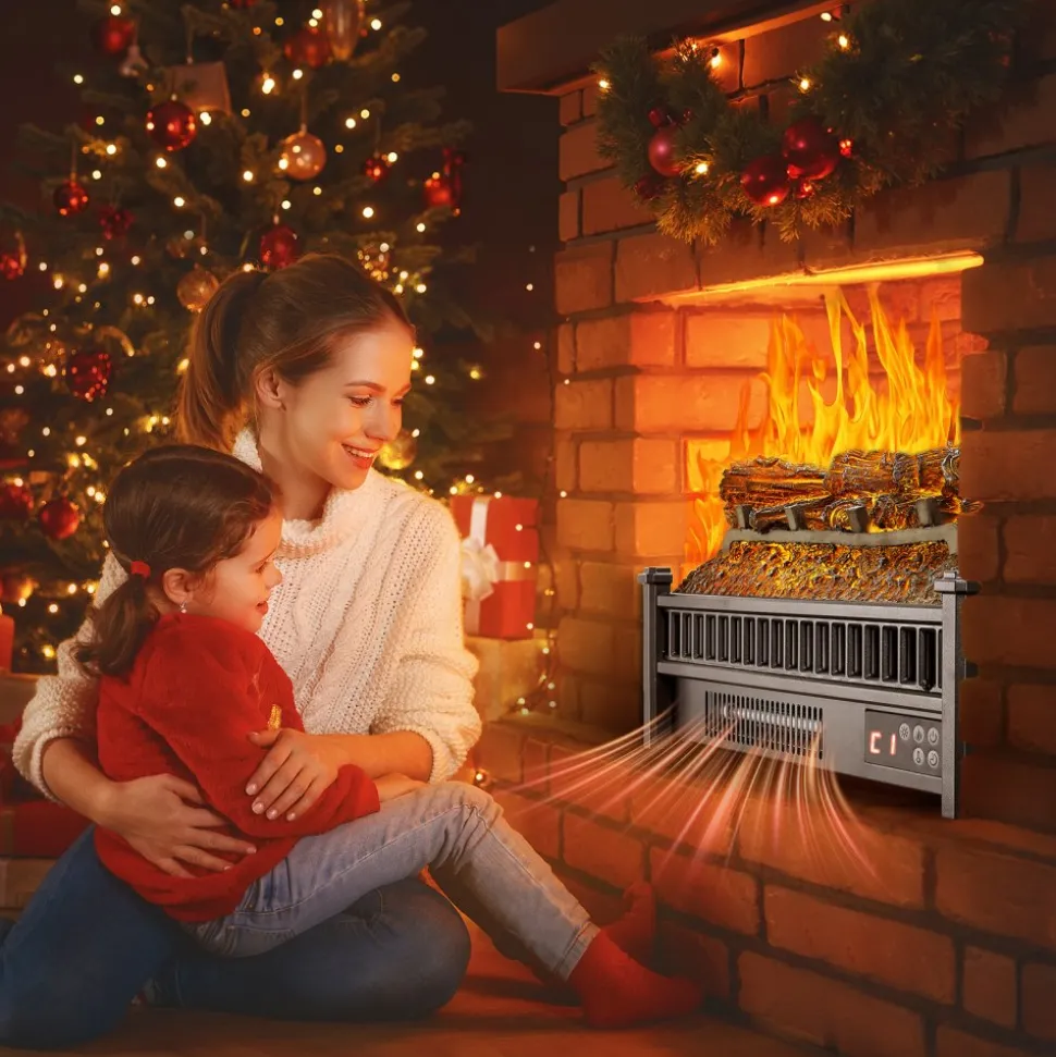 VEVOR Electric Fireplace Log, 20 inch Fireplace Insert Log Heater, with Remote Controller, 5 Adjustable Flame Brightness, 24H Timer, Overheat Protection, Thermostat, for Home and Office Decor Black
