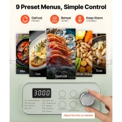 VEVOR Electric Food Steamer 10.6 QT Glass with 3-Tier Stainless Steel Trays, 1200W Vegetable Steamer for Cooking, 2-4 Servings, Pre-Programmed Settings, Delay Start, for Veggies, Seafood & Rice, White