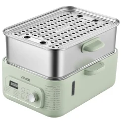 VEVOR Electric Food Steamer 10.6 QT Glass with 3-Tier Stainless Steel Trays, 1200W Vegetable Steamer for Cooking, 2-4 Servings, Pre-Programmed Settings, Delay Start, for Veggies, Seafood & Rice, White