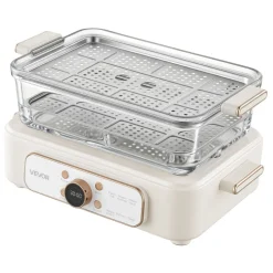 VEVOR Electric Food Steamer 6.3 QT Glass with 2-Tier Stainless Steel Trays, 1200W Vegetable Steamer for Cooking, 1-3 Servings, Pre-Programmed Settings, Delay Start, for Veggies, Seafood & Rice, White