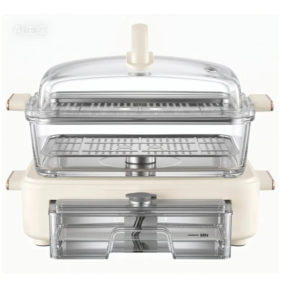 VEVOR Electric Food Steamer 6.3 QT Glass with 2-Tier Stainless Steel Trays, 1200W Vegetable Steamer for Cooking, 1-3 Servings, Pre-Programmed Settings, Delay Start, for Veggies, Seafood & Rice, White