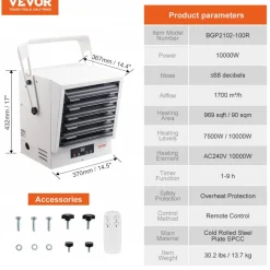 VEVOR Electric Garage Heater, 5000-Watt (2500/5000W) Ceiling Mounted Shop Heater, 2 Settings & Overheat Protection & Low Noise Cross-flow, Commercial for Indoor Workshop  Warehouse,240V White