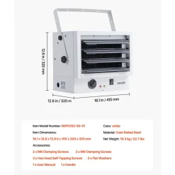 VEVOR Electric Garage Heater, 5000-Watt Wall/Ceiling Mounted Shop Heater for 2 Cars, Overheat Protection & 3 Adjustable Angles, Heavy Duty Commercial for Indoor Workshop Warehouse,240V White