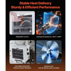 VEVOR Electric Garage Heater, 4800-Watt with Remote Control & 10 Hour Timer & Overheat Protection Wall/Ceiling Mounted Shop Heater, Commercial Fan-forced for Indoor Workshop  Warehouse,240V White