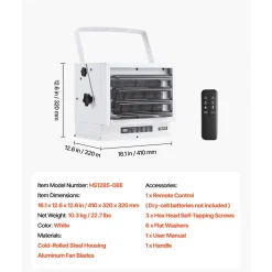 VEVOR Electric Garage Heater, 8500-Watt with Remote Control & 10 Hour Timer & Overheat Protection Wall/Ceiling Mounted Shop Heater, Commercial Fan-forced for Indoor Workshop Warehouse,240V White