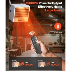 VEVOR Electric Garage Heater, 15000-Watt with Remote Control & 10 Hour Timer & Overheat Protection Wall/Ceiling Mounted Shop Heater, Commercial Fan-forced for Indoor Workshop  Warehouse,240V White
