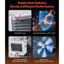 VEVOR Electric Garage Heater, 15000-Watt with Remote Control & 10 Hour Timer & Overheat Protection Wall/Ceiling Mounted Shop Heater, Commercial Fan-forced for Indoor Workshop  Warehouse,240V White