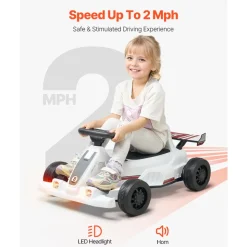 VEVOR Electric Go Kart, 6V 4.5Ah Battery, Pedal Go Kart Portable Outdoor Race Toy for Kids Ages 2+, 20000 RPM Motor, 2 MPH Constant Speed, LED Headlight & Horn, Non-slip Tires, 44 lbs Max Load, White