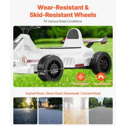 VEVOR Electric Go Kart, 6V 4.5Ah Battery, Pedal Go Kart Portable Outdoor Race Toy for Kids Ages 2+, 20000 RPM Motor, 2 MPH Constant Speed, LED Headlight & Horn, Non-slip Tires, 44 lbs Max Load, White
