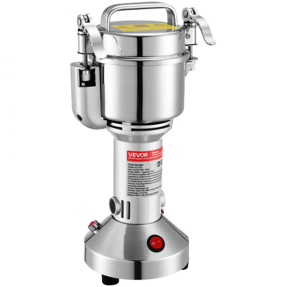 VEVOR Electric Grain Mill Grinder, 0.3 lbs Commercial Spice Grinders, High Speed 850W Stainless Steel Pulverizer Powder Machine, for Dry Grains, Spices, Cereals, Coffee, Corn & Pepper, Straight Type