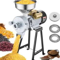 VEVOR Electric Grain Mill Grinder, 3000W Spice Grinders, Commercial Corn Mill with Funnel, Thickness Adjustable Powder Machine, Heavy Duty Feed Flour Cereal Mill Wheat Grinders, Dry & Wet Grinder