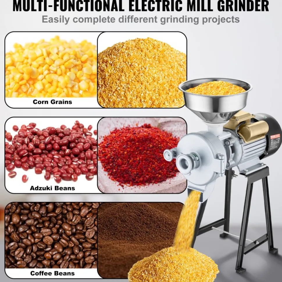 VEVOR Electric Grain Mill Grinder, 3000W Spice Grinders, Commercial Corn Mill with Funnel, Thickness Adjustable Powder Machine, Heavy Duty Feed Flour Cereal Mill Wheat Grinders, Dry & Wet Grinder