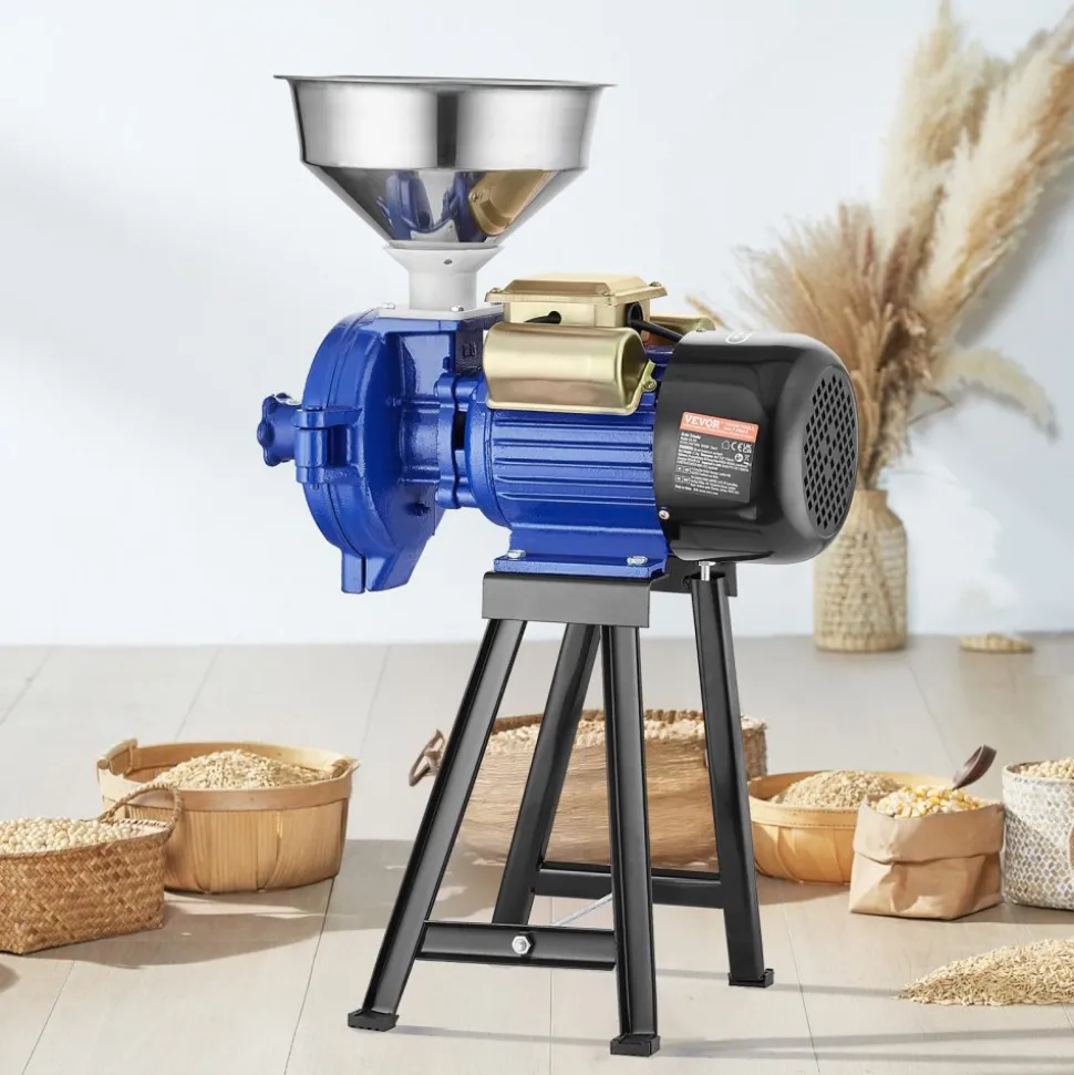 VEVOR Electric Grain Mill Grinder, 3000W Spice Grinders, Commercial Corn Mill with Funnel, Thickness Adjustable Powder Machine, Heavy Duty Feed Flour Cereal Mill Wheat Grinders, Dry Grinder